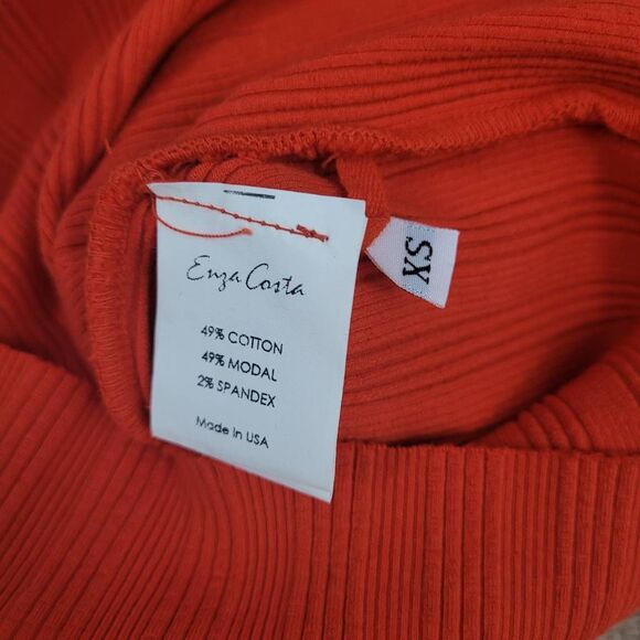 Enza Costa Compact Cotton‎ Scoop Back Midi Dress Sz XS Sunset Orange Ribbed - Picture 9 of 13